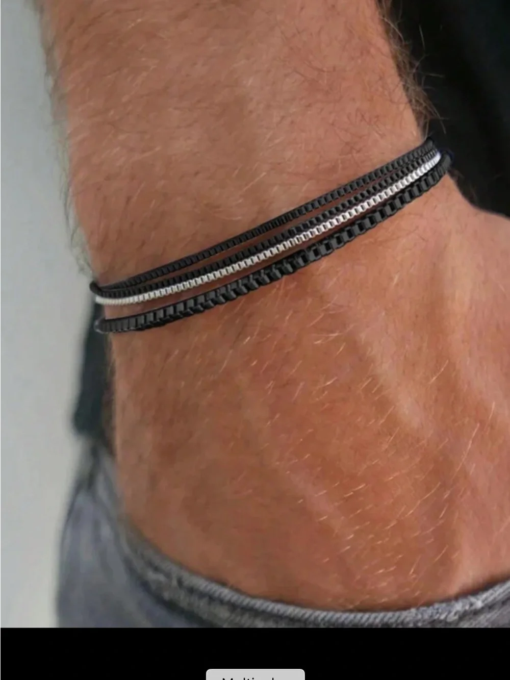 Men's Black and Silver Stainless Steel Box Chain Bracelet Set